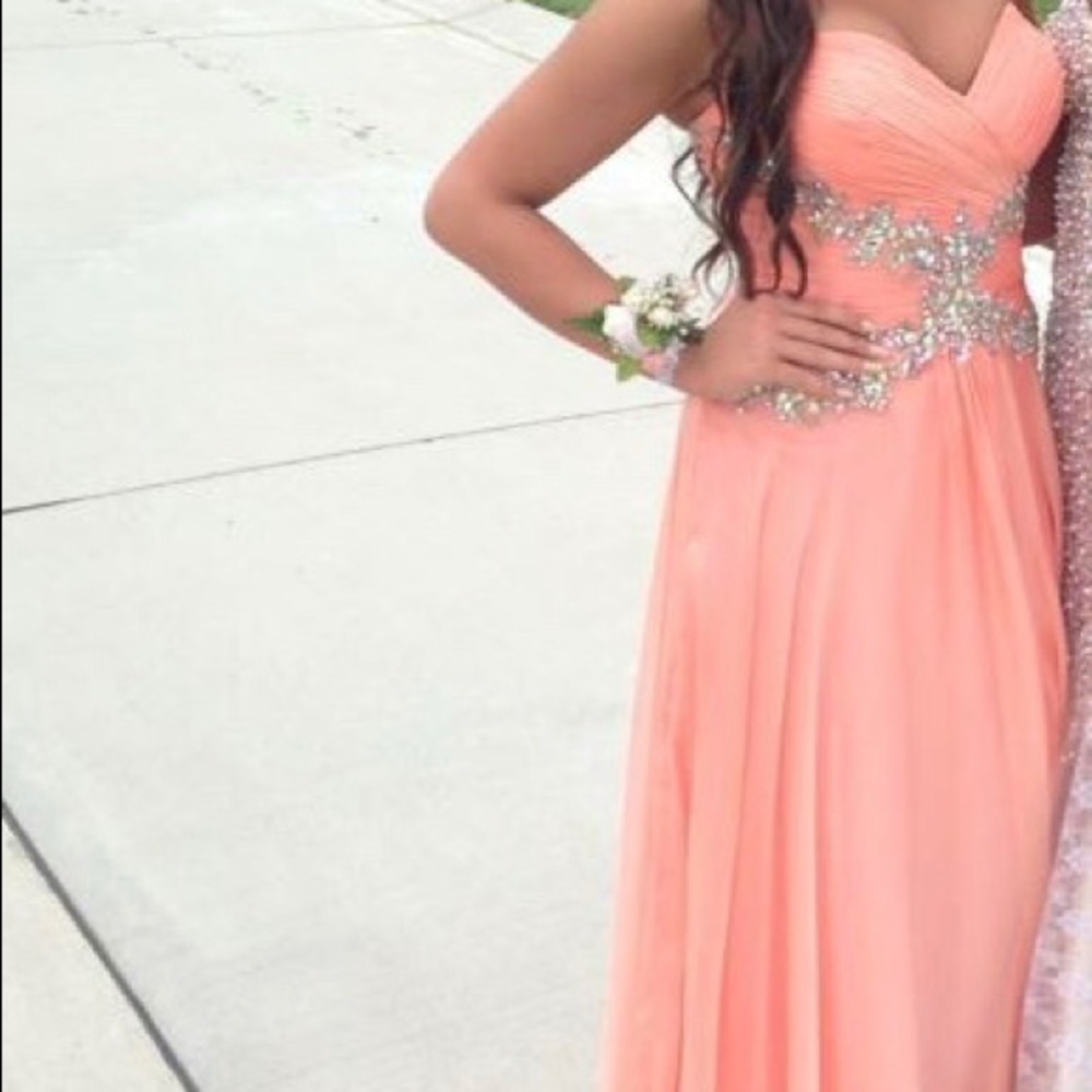 Tony bowls peach prom dress